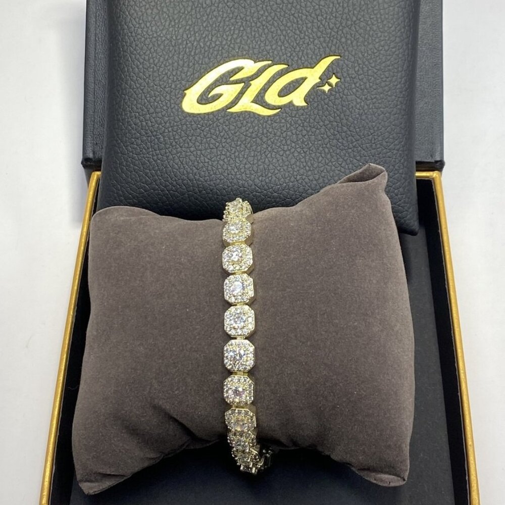 GLD Shop 18K Yellow Gold-Plated Iced 8.5mm CZ 9" Clustered Tennis Bracelet New